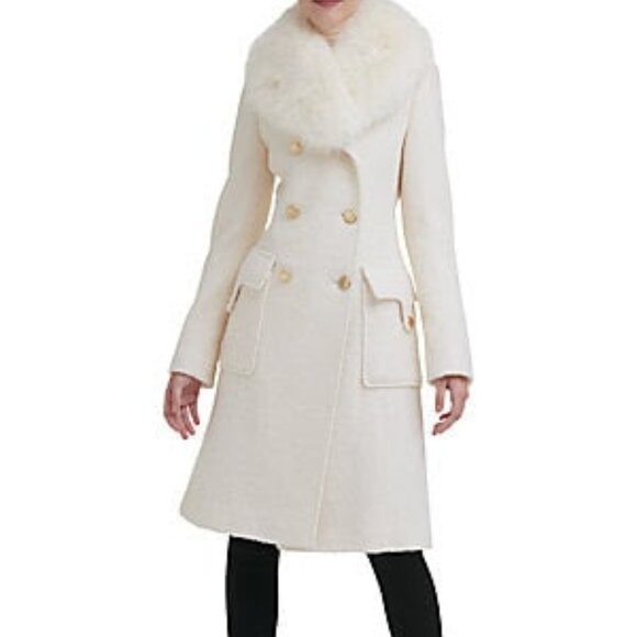 GUESS woman's double breasted coat with faux fur trim - Picture 4 of 7